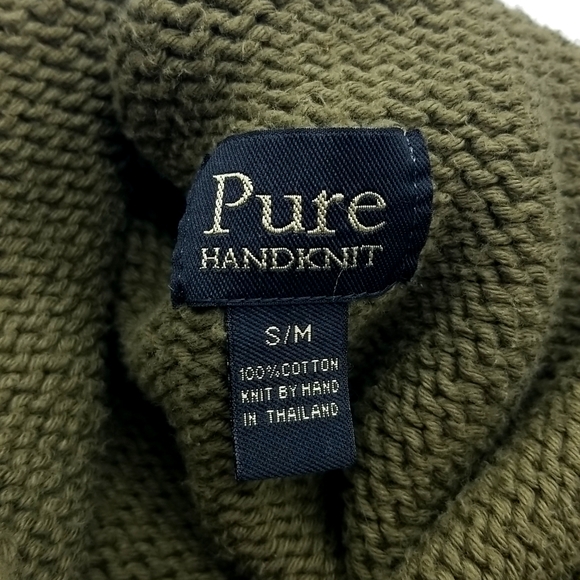 Pure Handknit Small/Medium Olive Green 100% Cotton Long Sleeve Zipper Sweater - Picture 8 of 9